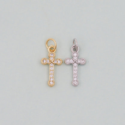 Gold Cross Charms,18K Gold Filled Cross Pendant,Silver Religious Charm Bracelet Necklace for DIY Jewelry Making Supply
