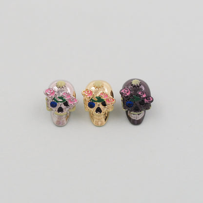 Gold Skull Head Beads Charms,18K Gold Filled Skull spacer beads Bracelet Necklace for DIY Jewelry Making Supply hole 4mm