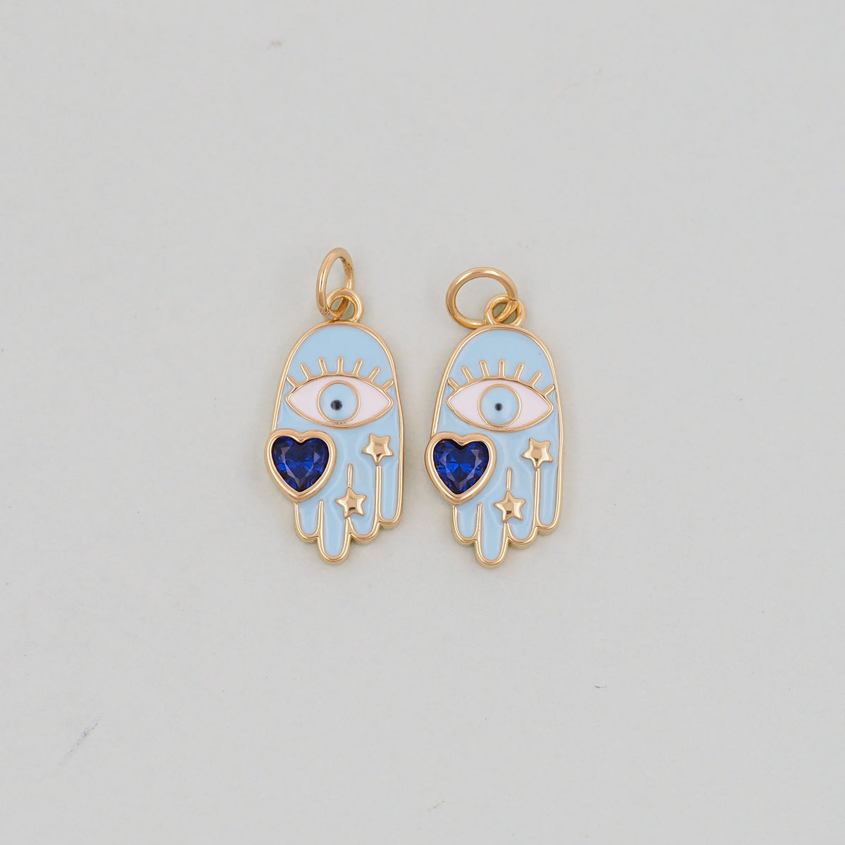18K Gold Filled Cubic Zirconia Hamsa Charm Pendant for Jewelry Making