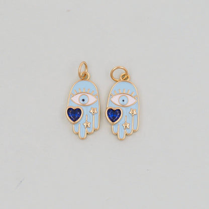 18K Gold Filled Cubic Zirconia Hamsa Charm Pendant for Jewelry Making