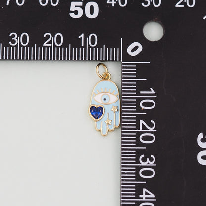 18K Gold Filled Cubic Zirconia Hamsa Charm Pendant for Jewelry Making