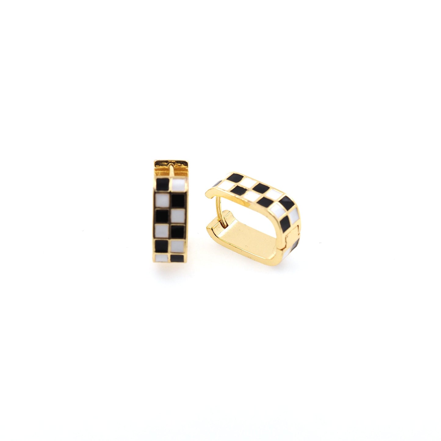 1pair 18K Gold Filled Checkered Hoops Earrings,Gold Earrings,Dainty Hoops Huggie,Gold Huggies Hoop Earrings