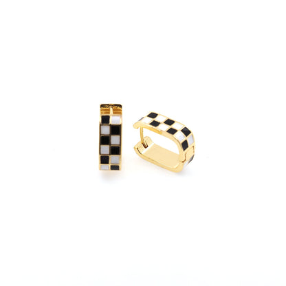 1pair 18K Gold Filled Checkered Hoops Earrings,Gold Earrings,Dainty Hoops Huggie,Gold Huggies Hoop Earrings