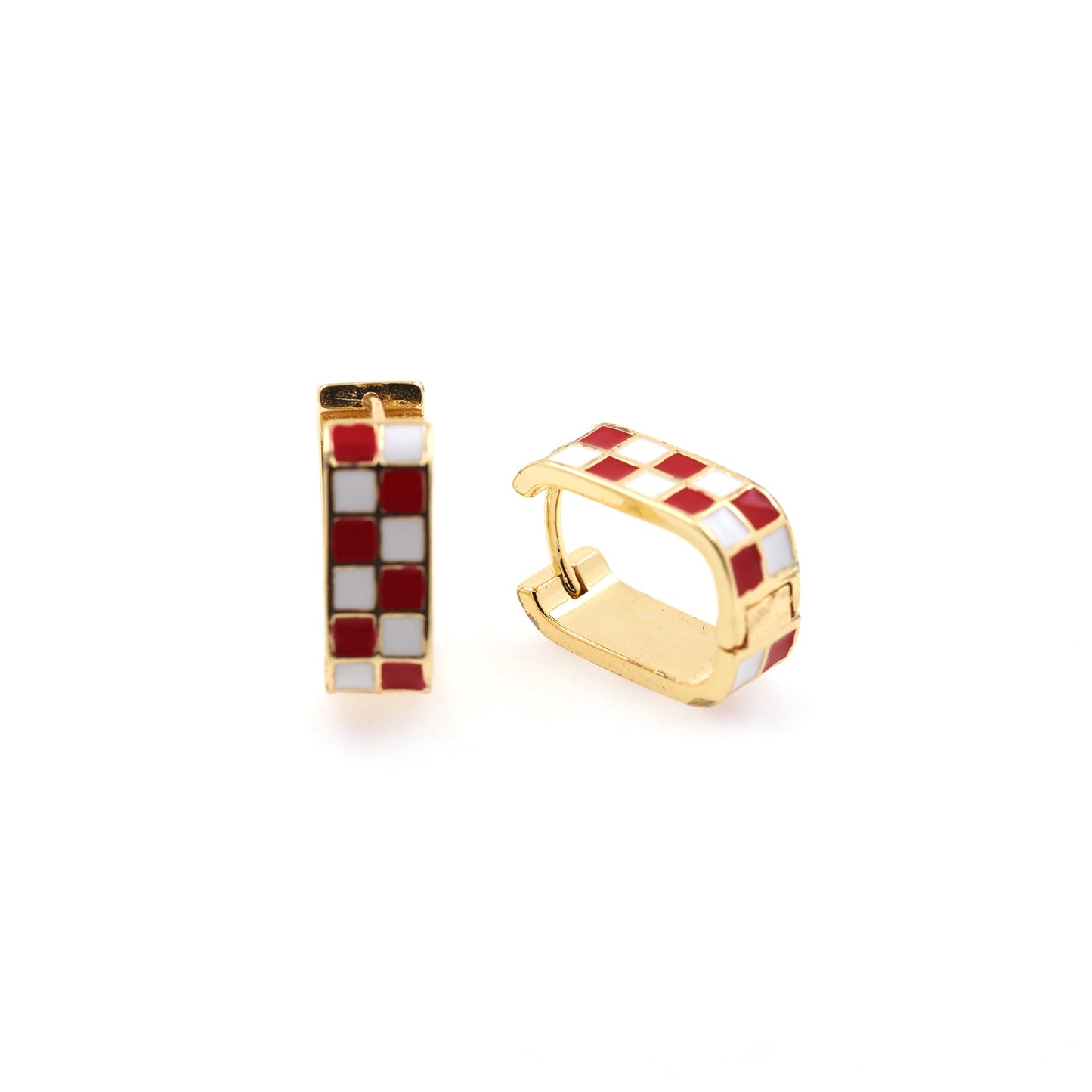 1pair 18K Gold Filled Checkered Hoops Earrings,Gold Earrings,Dainty Hoops Huggie,Gold Huggies Hoop Earrings