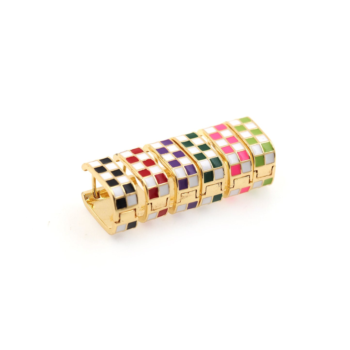 1pair 18K Gold Filled Checkered Hoops Earrings,Gold Earrings,Dainty Hoops Huggie,Gold Huggies Hoop Earrings