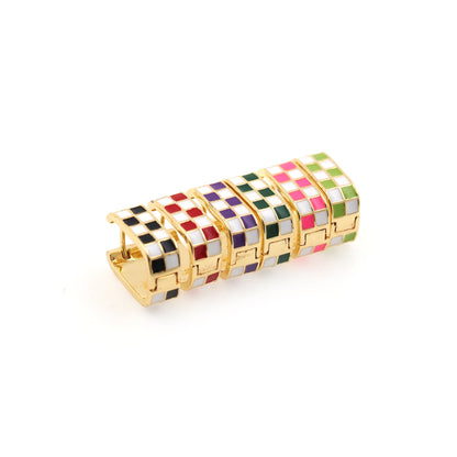 1pair 18K Gold Filled Checkered Hoops Earrings,Gold Earrings,Dainty Hoops Huggie,Gold Huggies Hoop Earrings
