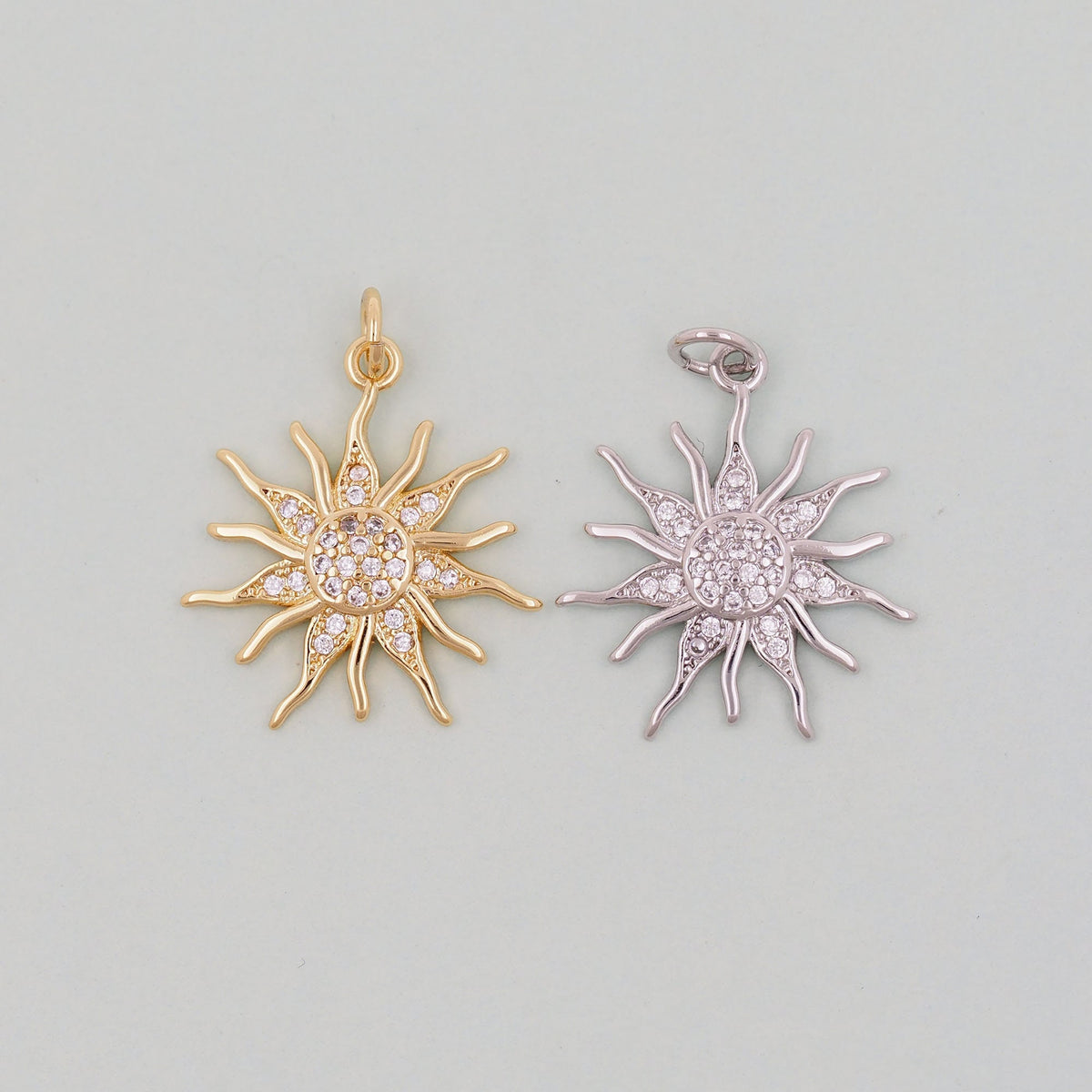 Gold CZ Sun Charms,18K Gold Filled Sun Pendant,Celestial Charm Bracelet Necklace for DIY Jewelry Making Supply