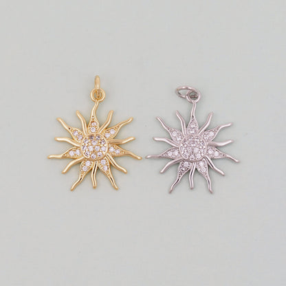 Gold CZ Sun Charms,18K Gold Filled Sun Pendant,Celestial Charm Bracelet Necklace for DIY Jewelry Making Supply