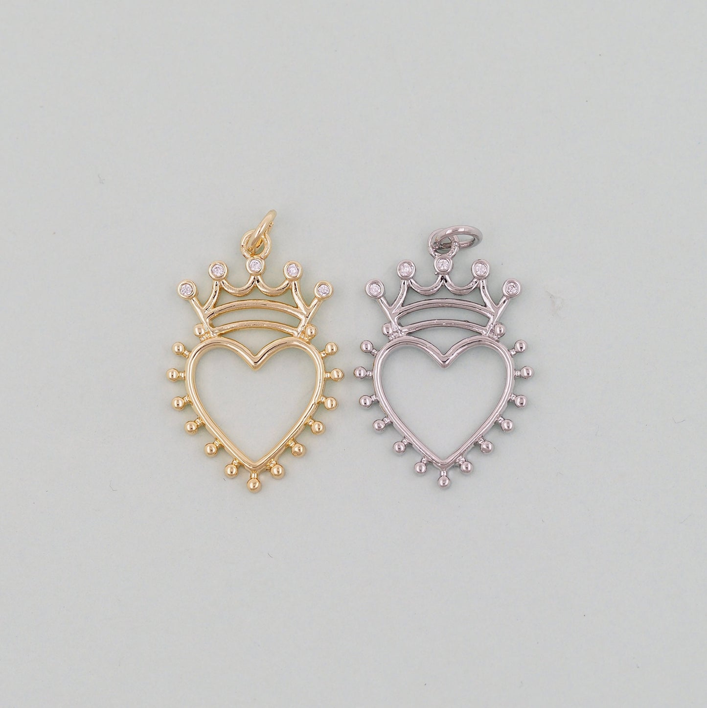 Gold crown Heart Charms,18K Gold Filled Heart Pendant,Tiny Heart Charm Bracelet Necklace for DIY Jewelry Making Supply