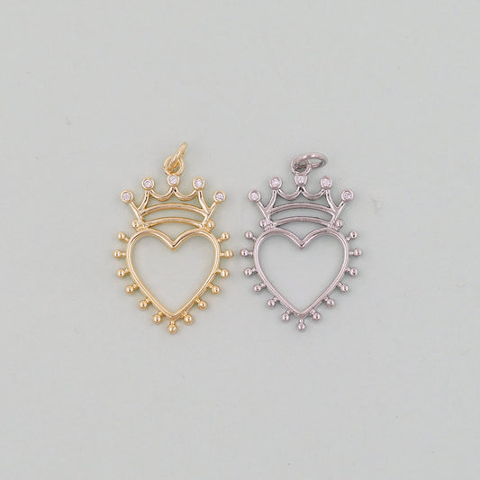 Gold crown Heart Charms,18K Gold Filled Heart Pendant,Tiny Heart Charm Bracelet Necklace for DIY Jewelry Making Supply