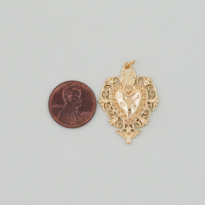Gold sacred Heart Charms,18K Gold Filled flame sacred heart Pendant,Religious Charm Bracelet Necklace for DIY Jewelry Making 