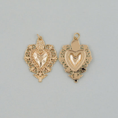 Gold sacred Heart Charms,18K Gold Filled flame sacred heart Pendant,Religious Charm Bracelet Necklace for DIY Jewelry Making 