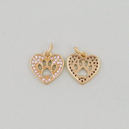 Gold Tiny Heart paw Charms,18K Gold Filled Heart Pendant,Heart Charm Bracelet Necklace for DIY Jewelry Making Supply