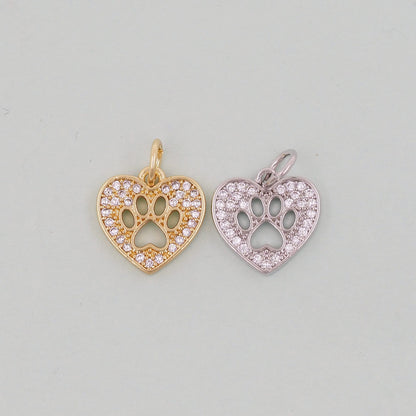 Gold Tiny Heart paw Charms,18K Gold Filled Heart Pendant,Heart Charm Bracelet Necklace for DIY Jewelry Making Supply