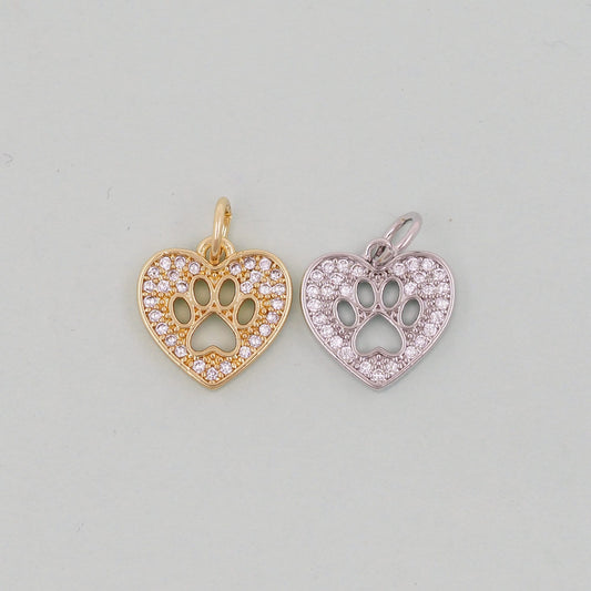 Gold Tiny Heart paw Charms,18K Gold Filled Heart Pendant,Heart Charm Bracelet Necklace for DIY Jewelry Making Supply