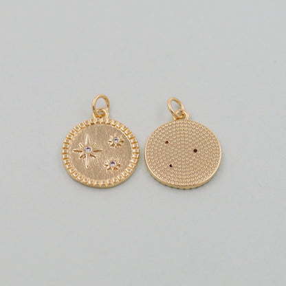 Gold Star Charms,18K Gold Filled Starburst Pendant,CZ North Star Charm Bracelet Necklace for DIY Jewelry Making Supply