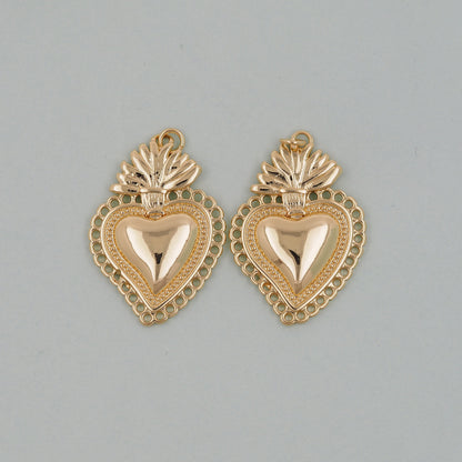 Gold sacred Heart Charms,18K Gold Filled flame sacred heart Pendant,Religious Charm Bracelet Necklace for DIY Jewelry Making 