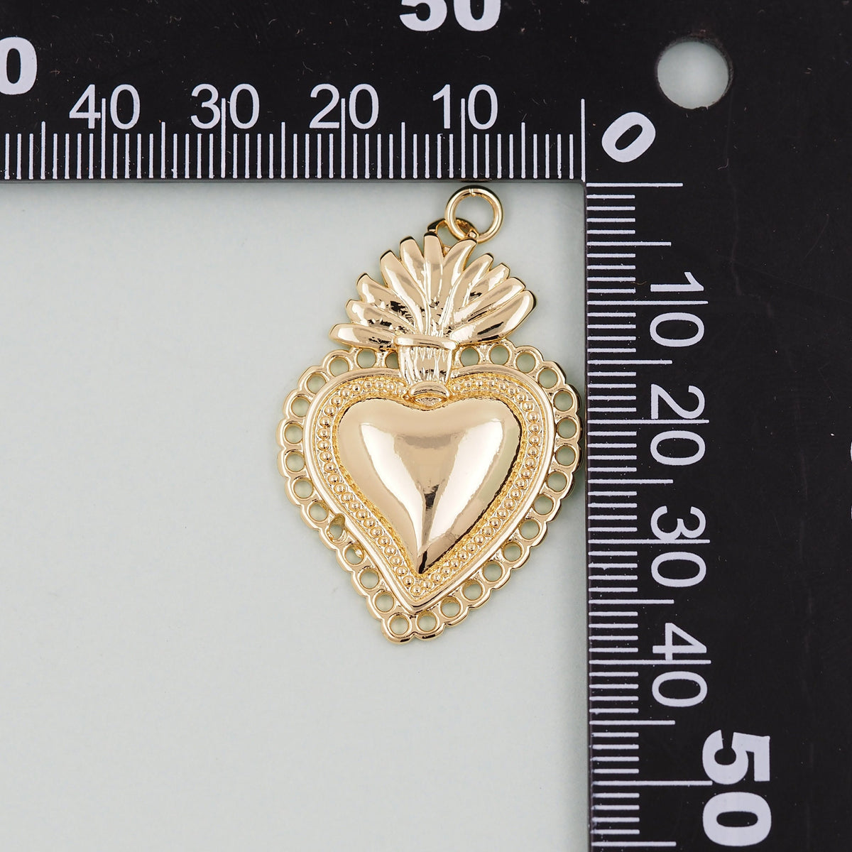 Gold sacred Heart Charms,18K Gold Filled flame sacred heart Pendant,Religious Charm Bracelet Necklace for DIY Jewelry Making 