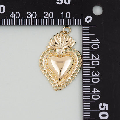 Gold sacred Heart Charms,18K Gold Filled flame sacred heart Pendant,Religious Charm Bracelet Necklace for DIY Jewelry Making 