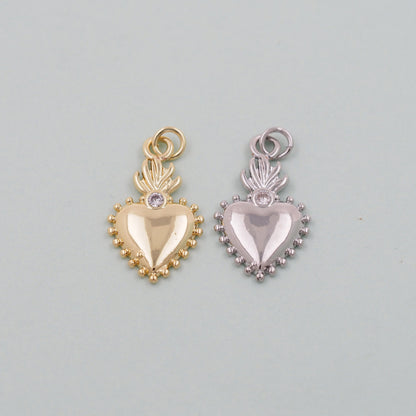 Gold sacred Heart Charms,18K Gold Filled flame sacred heart Pendant,Religious Charm Bracelet Necklace for DIY Jewelry Making 
