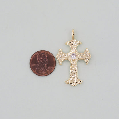 18K Gold Filled Cross CZ Charm Pendant for Jewelry Making