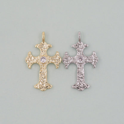 18K Gold Filled Cross CZ Charm Pendant for Jewelry Making