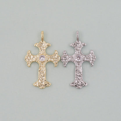 Gold Cross Charms,18K Gold Filled CZ Cross Pendant,Religious Charm Bracelet Necklace for DIY Jewelry Making Supply