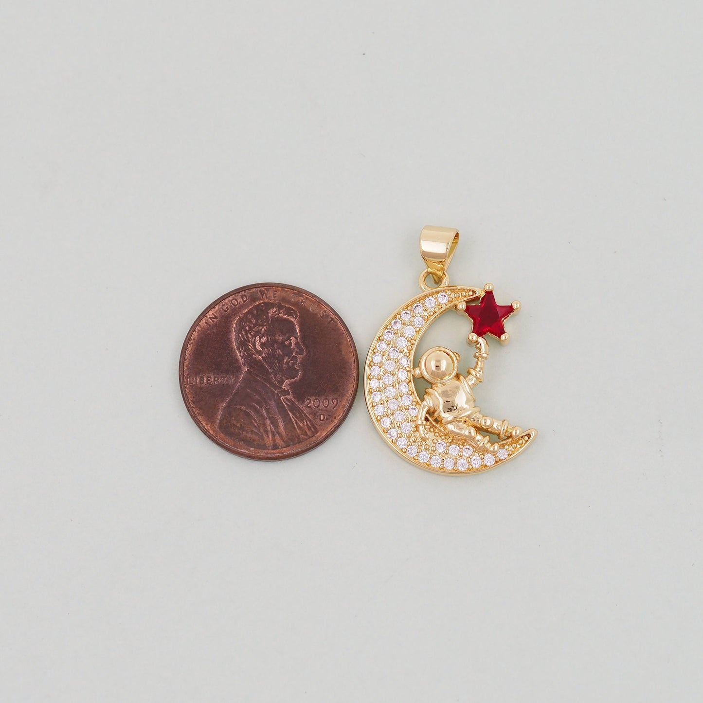 Gold Moon Charms,18K Gold Filled CZ Moon Astronaut Pendant,Celestial Charm Bracelet Necklace for DIY Jewelry Making Supply