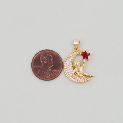 18K Gold Filled Moon CZ Charm Pendant for Jewelry Making