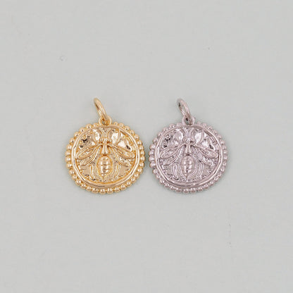 Gold Bee Charms,18K Gold Filled Coin Bee Pendant,Bee Charm Bracelet Necklace for DIY Jewelry Making Supply