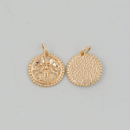 Gold Bee Charms,18K Gold Filled Coin Bee Pendant,Bee Charm Bracelet Necklace for DIY Jewelry Making Supply