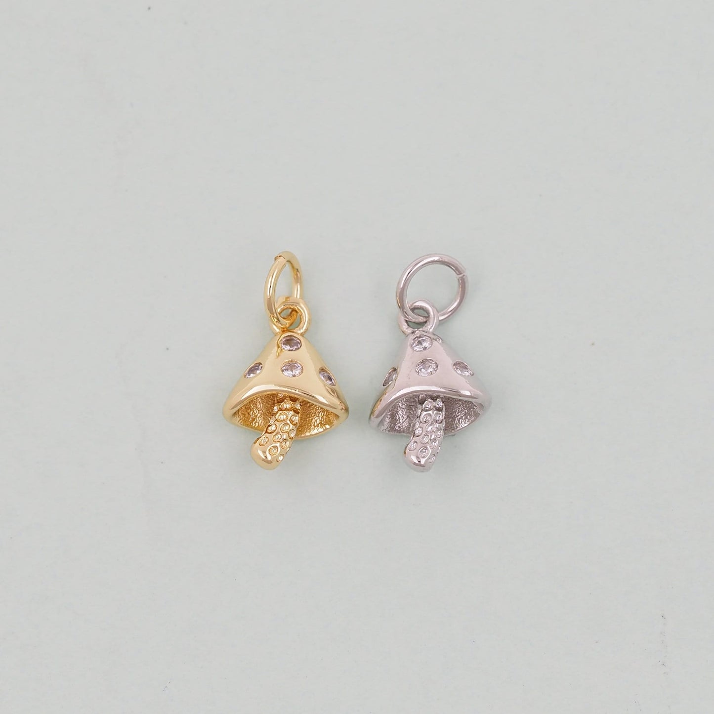 Gold mushroom Charms,18K Gold Filled mushroom Pendant,Silver mushroom Charm Bracelet Necklace for DIY Jewelry Making Supply
