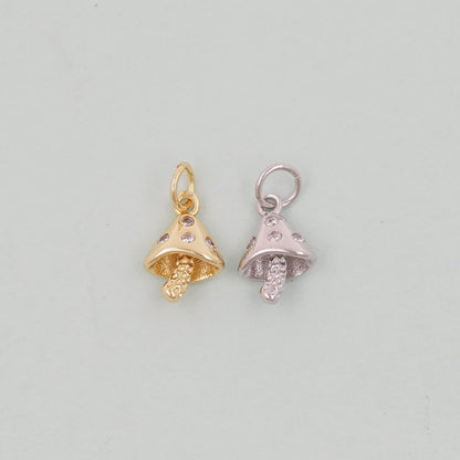 Gold mushroom Charms,18K Gold Filled mushroom Pendant,Silver mushroom Charm Bracelet Necklace for DIY Jewelry Making Supply
