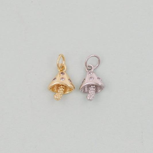 Gold mushroom Charms,18K Gold Filled mushroom Pendant,Silver mushroom Charm Bracelet Necklace for DIY Jewelry Making Supply