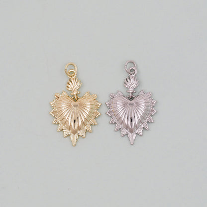 Gold sacred Heart Charms,18K Gold Filled flame sacred heart Pendant,Religious Charm Bracelet Necklace for DIY Jewelry Making 
