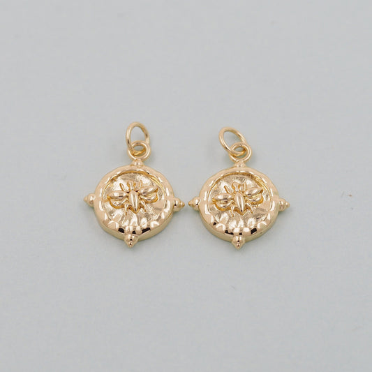 Gold Bee Charms,18K Gold Filled Coin Bee Pendant,Bee Charm Bracelet Necklace for DIY Jewelry Making Supply