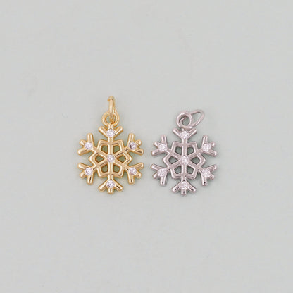 Gold ChristmasCharms,18K Gold Filled Christmas snowflake Pendant Charm Bracelet Necklace for DIY Jewelry Making Supply