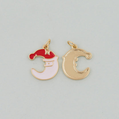 Gold ChristmasCharms,18K Gold Filled Christmas Santa Claus Pendant Charm Bracelet Necklace for DIY Jewelry Making Supply