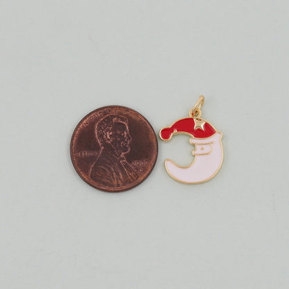 Gold ChristmasCharms,18K Gold Filled Christmas Santa Claus Pendant Charm Bracelet Necklace for DIY Jewelry Making Supply