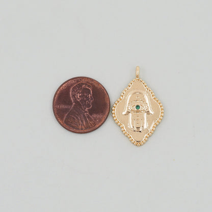 18K Gold Filled Hamsa Beads Pendant,CZ Hand Hamsa Charms Bracelet Necklace for DIY Jewelry Making Supply