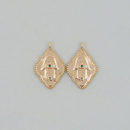 18K Gold Filled Hamsa Beads Pendant,CZ Hand Hamsa Charms Bracelet Necklace for DIY Jewelry Making Supply