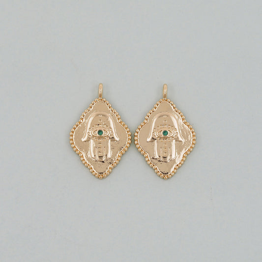 18K Gold Filled Hamsa Beads Pendant,CZ Hand Hamsa Charms Bracelet Necklace for DIY Jewelry Making Supply