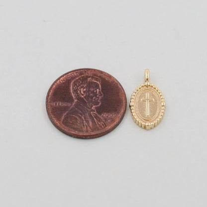 Gold Cross Charms,18K Gold Filled Cross Pendant,Oval Cross Charm Bracelet Necklace for DIY Jewelry Making Supply