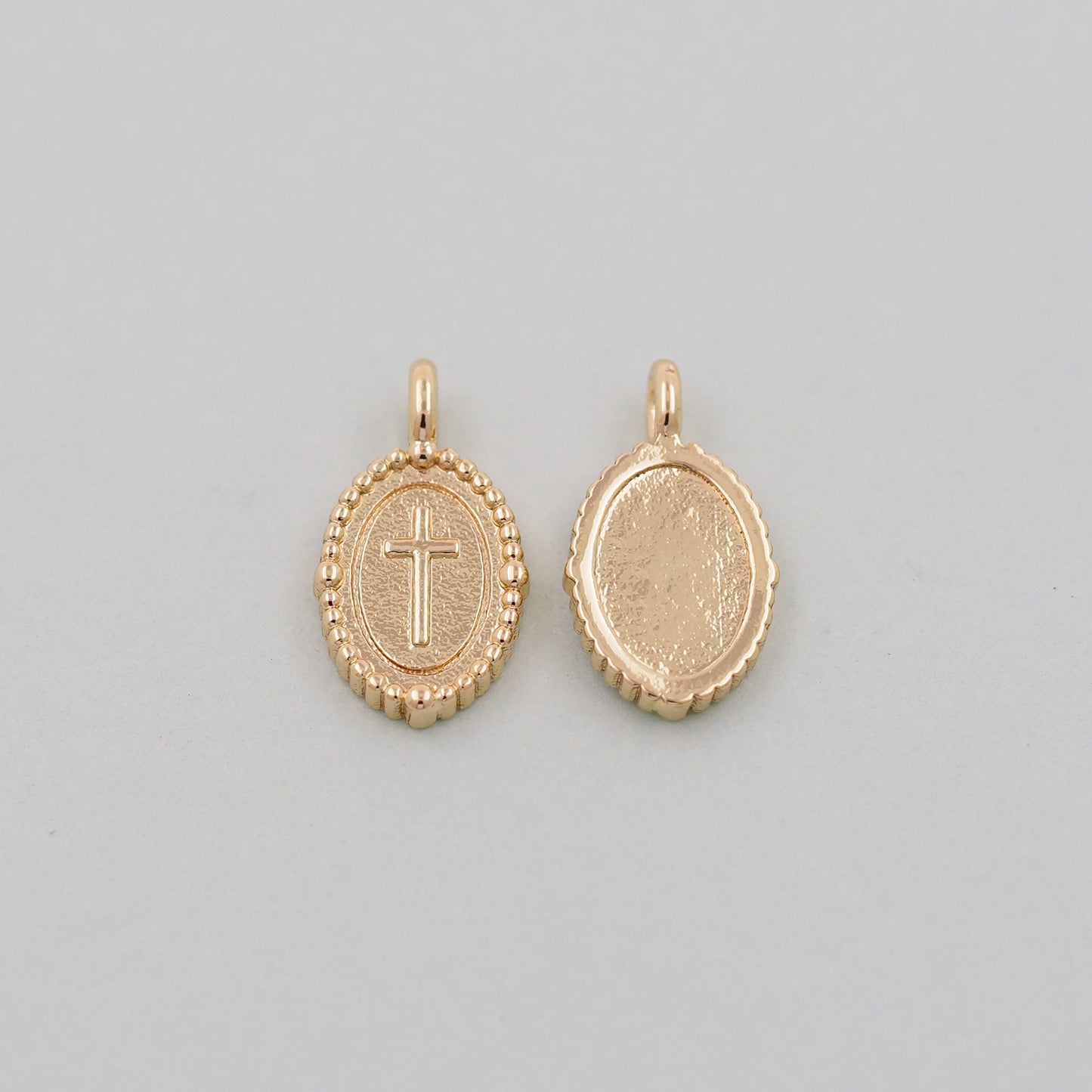 Gold Cross Charms,18K Gold Filled Cross Pendant,Oval Cross Charm Bracelet Necklace for DIY Jewelry Making Supply
