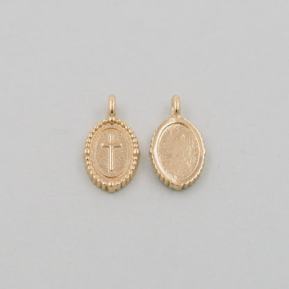 Gold Cross Charms,18K Gold Filled Cross Pendant,Oval Cross Charm Bracelet Necklace for DIY Jewelry Making Supply