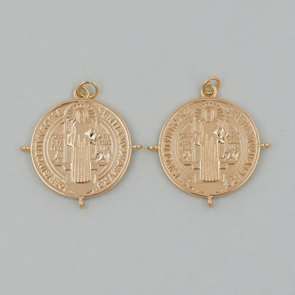 Gold Double sided Charms,18K Gold Filled Cross Pendant,Jesus Charm Bracelet Necklace for DIY Jewelry Making Supply