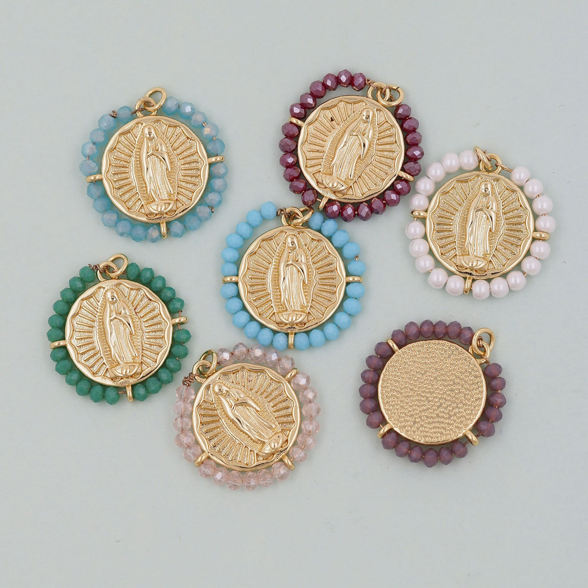 Gold Our Lady of Guadalupe Charms,18K Gold Filled crystal virgin mary Pendant Charm Bracelet Necklace for DIY Jewelry Making 