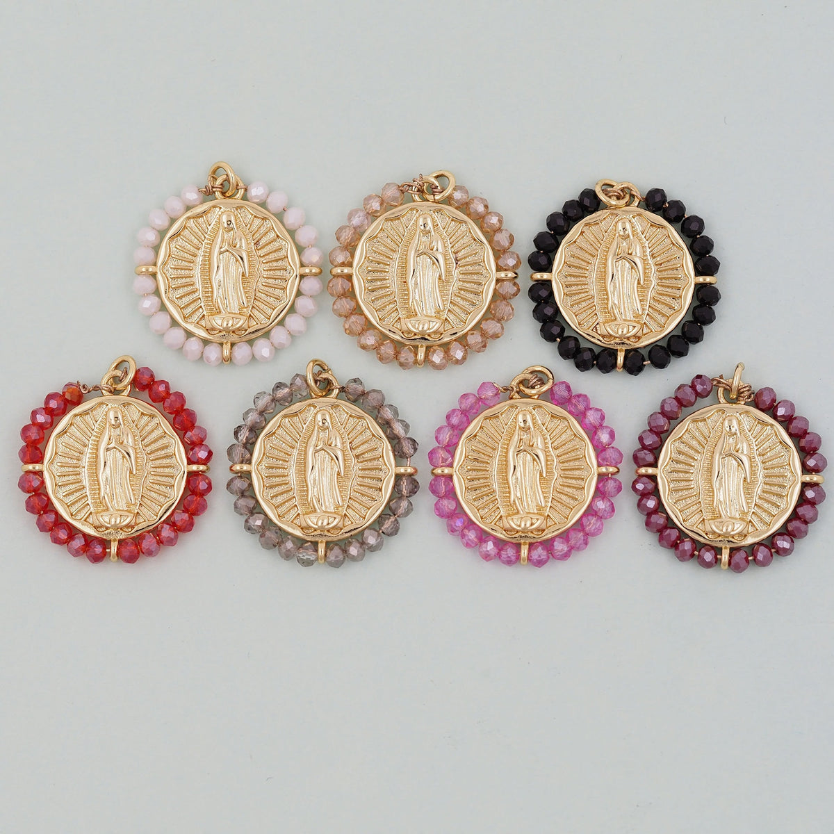 Gold Our Lady of Guadalupe Charms,18K Gold Filled crystal virgin mary Pendant Charm Bracelet Necklace for DIY Jewelry Making 