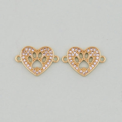 Gold Tiny Heart paw Connector Charms,18K Gold Filled Heart Pendant,Heart Charm Bracelet Necklace for DIY Jewelry Making Supply
