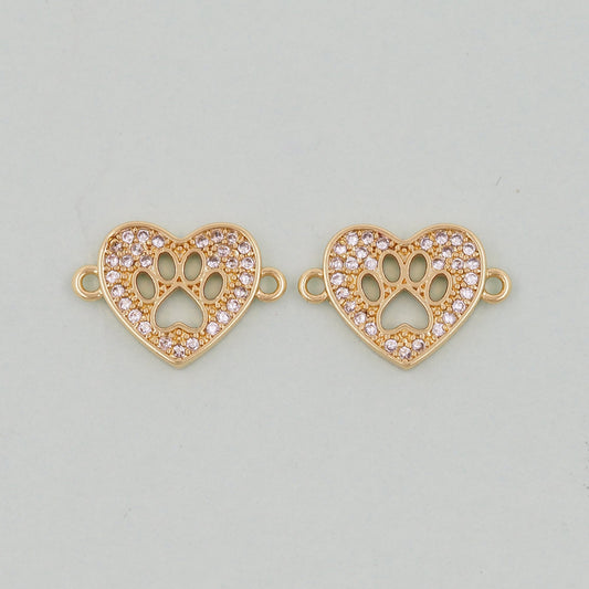 Gold Tiny Heart paw Connector Charms,18K Gold Filled Heart Pendant,Heart Charm Bracelet Necklace for DIY Jewelry Making Supply